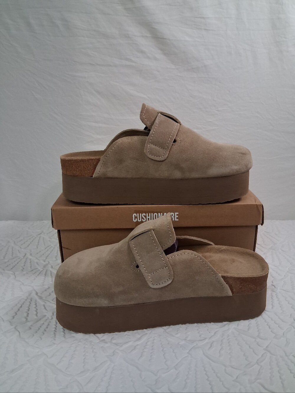 Cushionaire New Platform Suede Mule with Buckle in Taupe - Picture 17 of 17